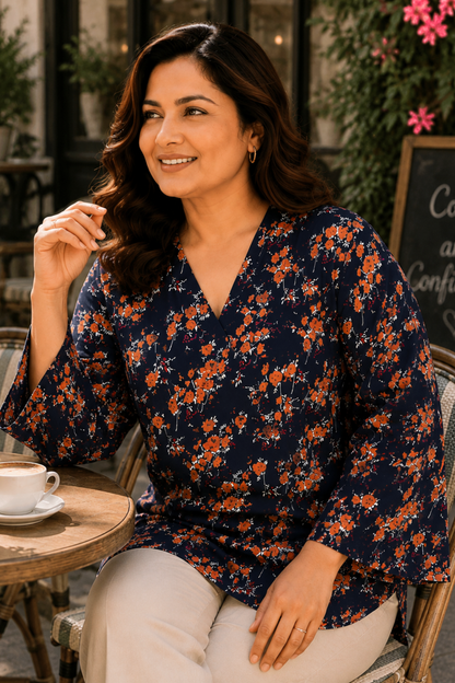 Rustic Bloom Floral Mandarin Top