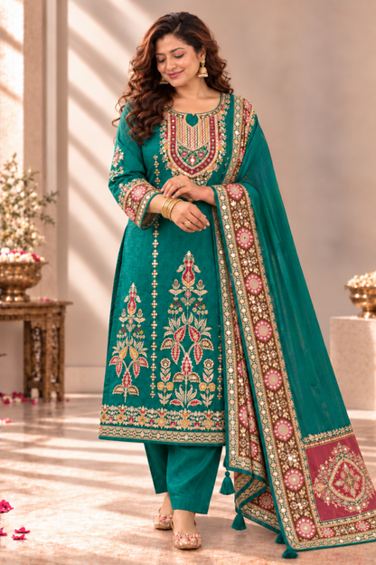 Saba Karachi Muslin Suit With Aari Work