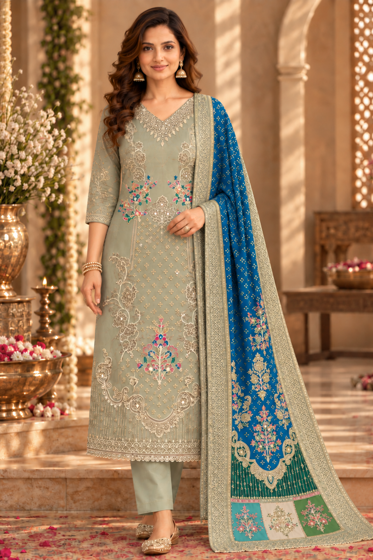 Saba Karachi Muslin Suit with Aari Work