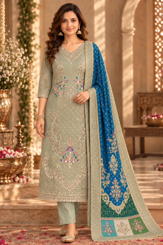 Saba Karachi Muslin Suit with Aari Work