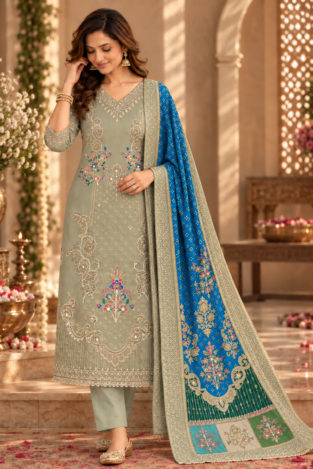 Saba Karachi Muslin Suit with Aari Work