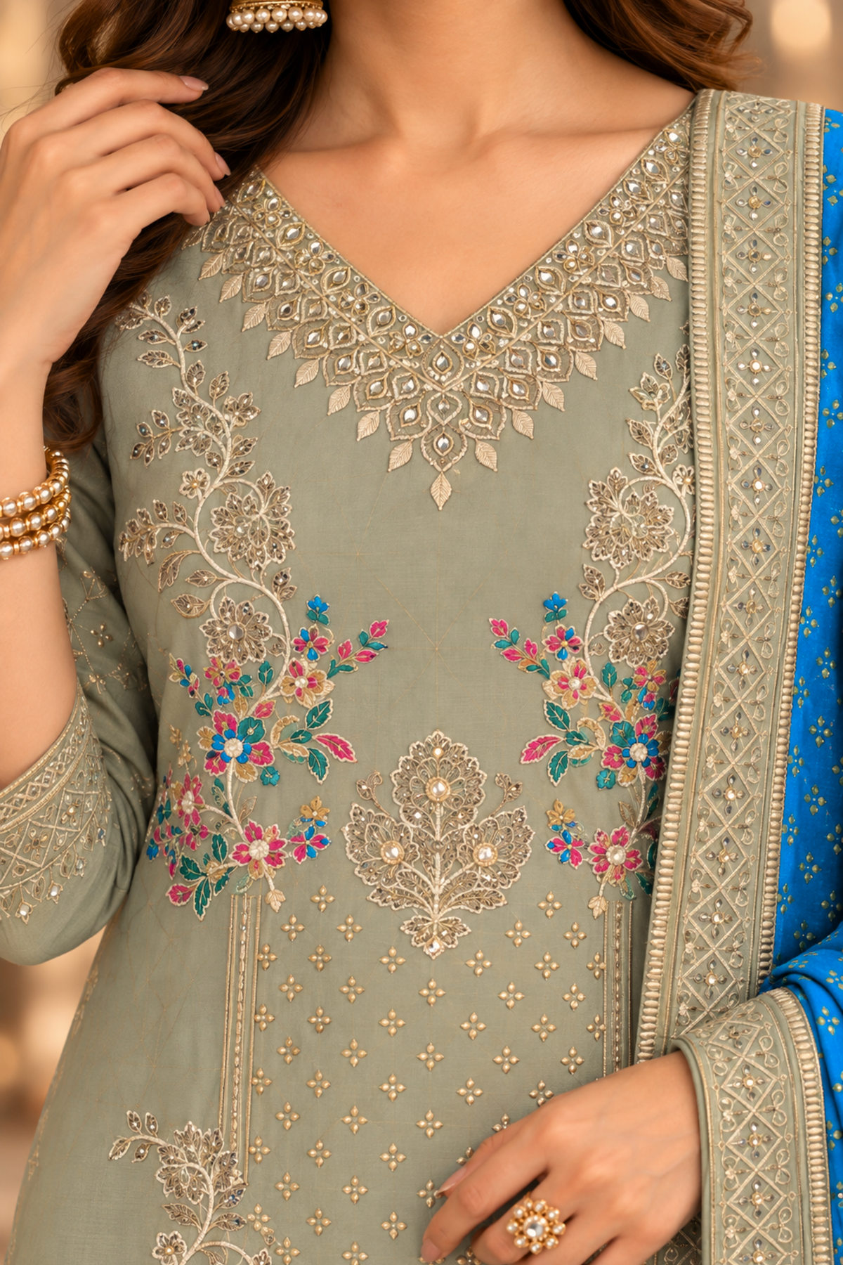 Saba Karachi Muslin Suit with Aari Work