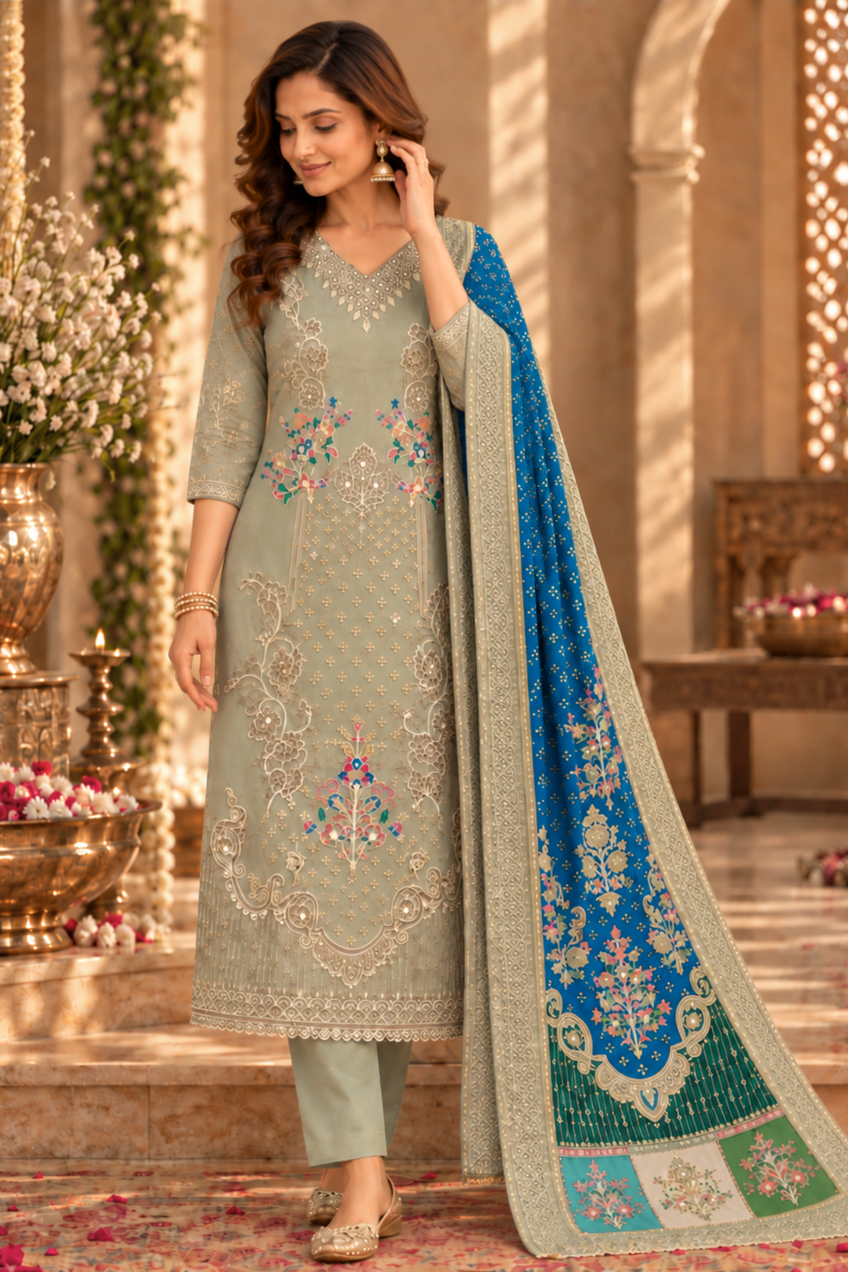 Saba Karachi Muslin Suit with Aari Work