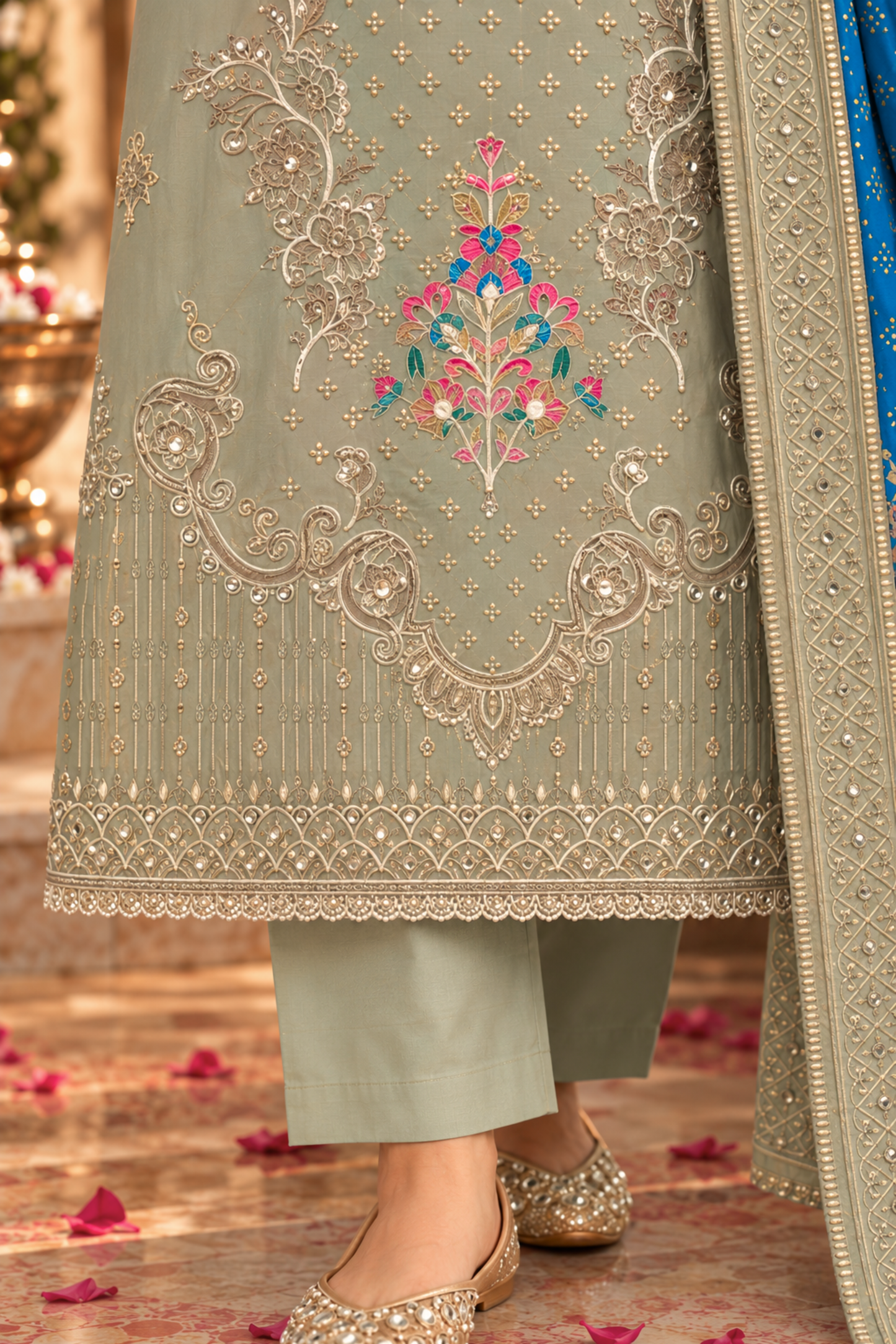 Saba Karachi Muslin Suit with Aari Work