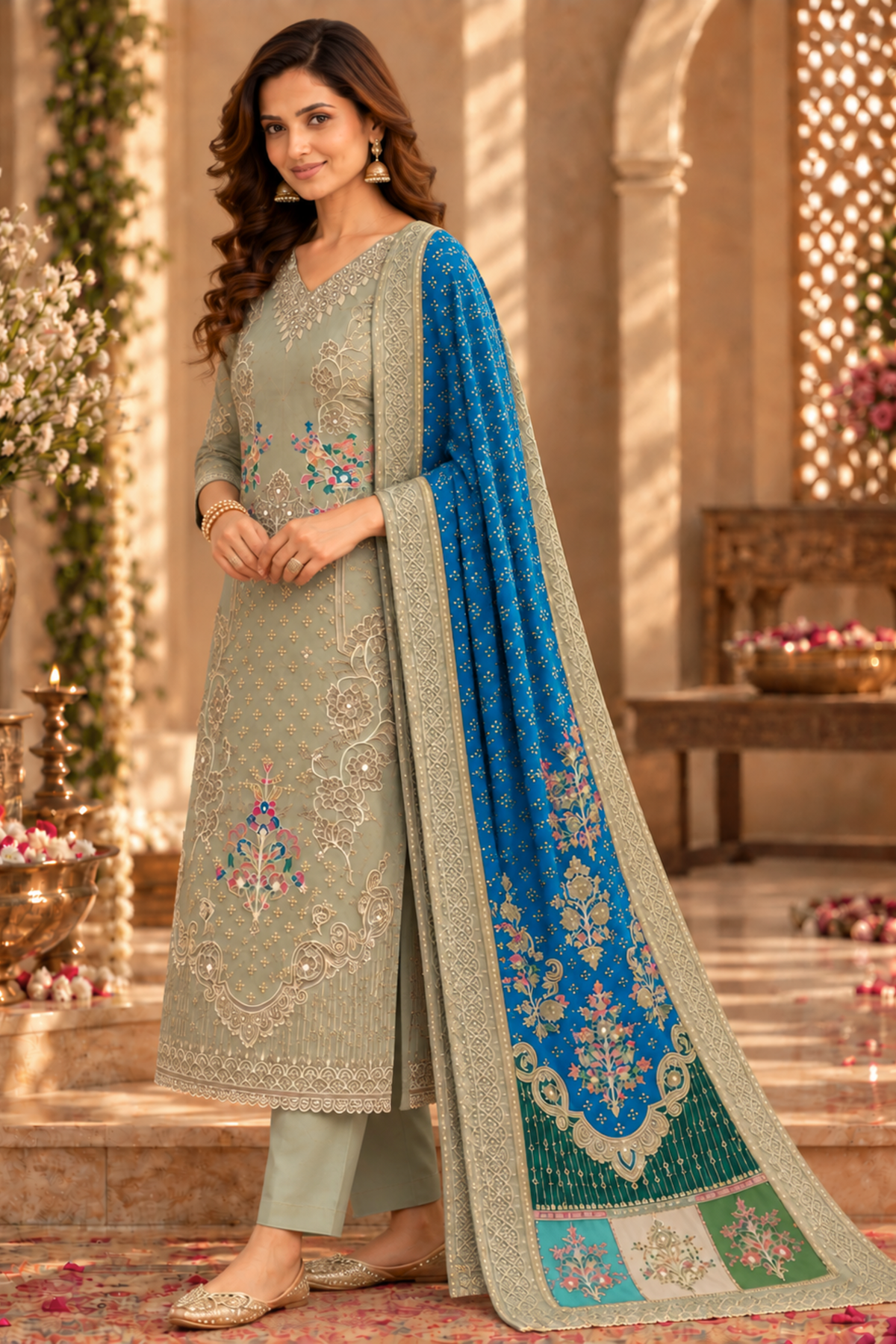 Saba Karachi Muslin Suit with Aari Work
