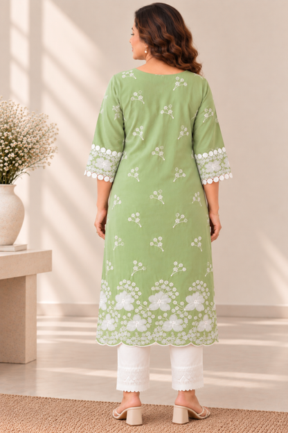 Sabaah Green Cotton Chikankari Kurta