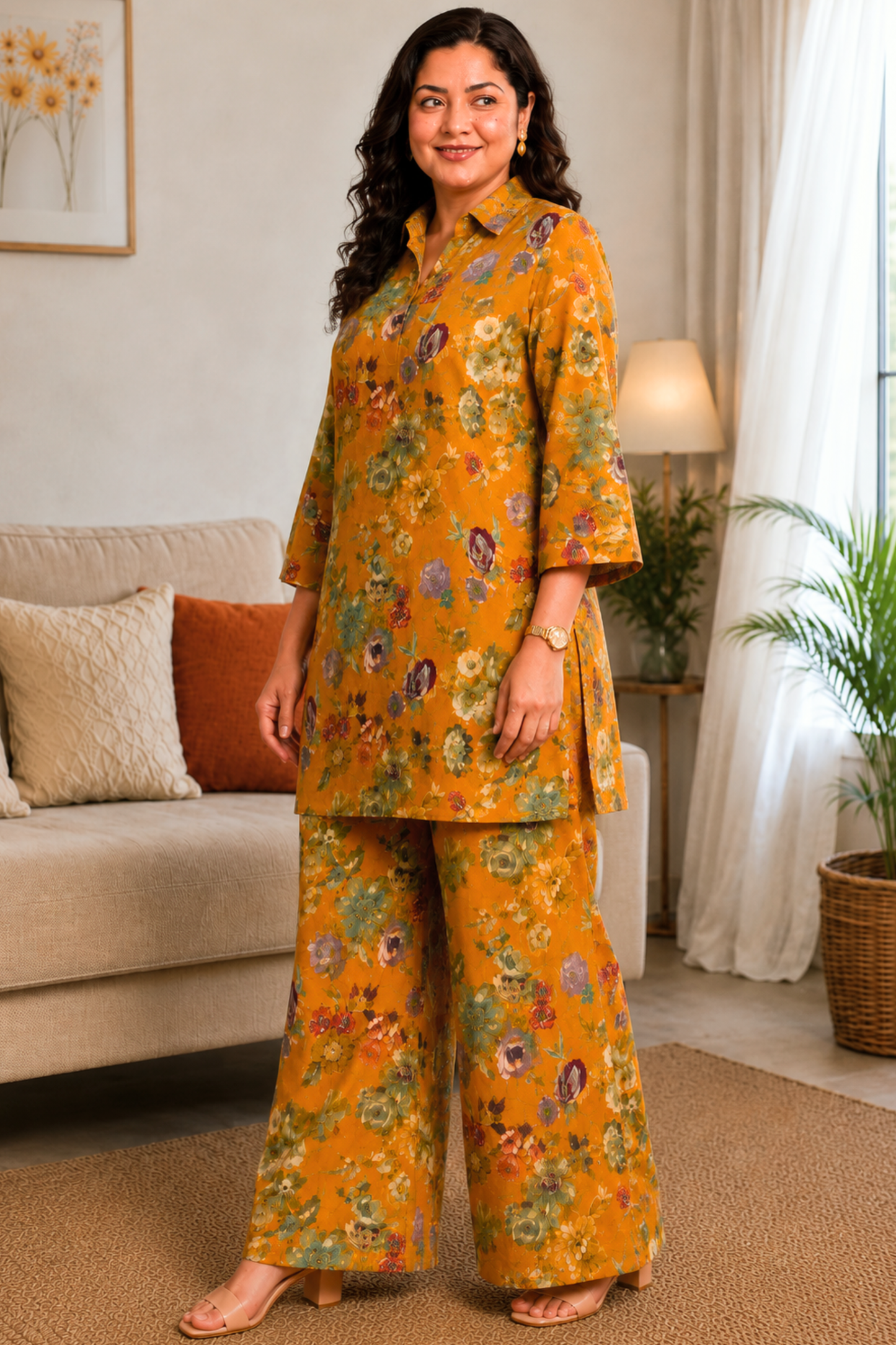 Saffron Jardin Floral Rayon Co-ord Set