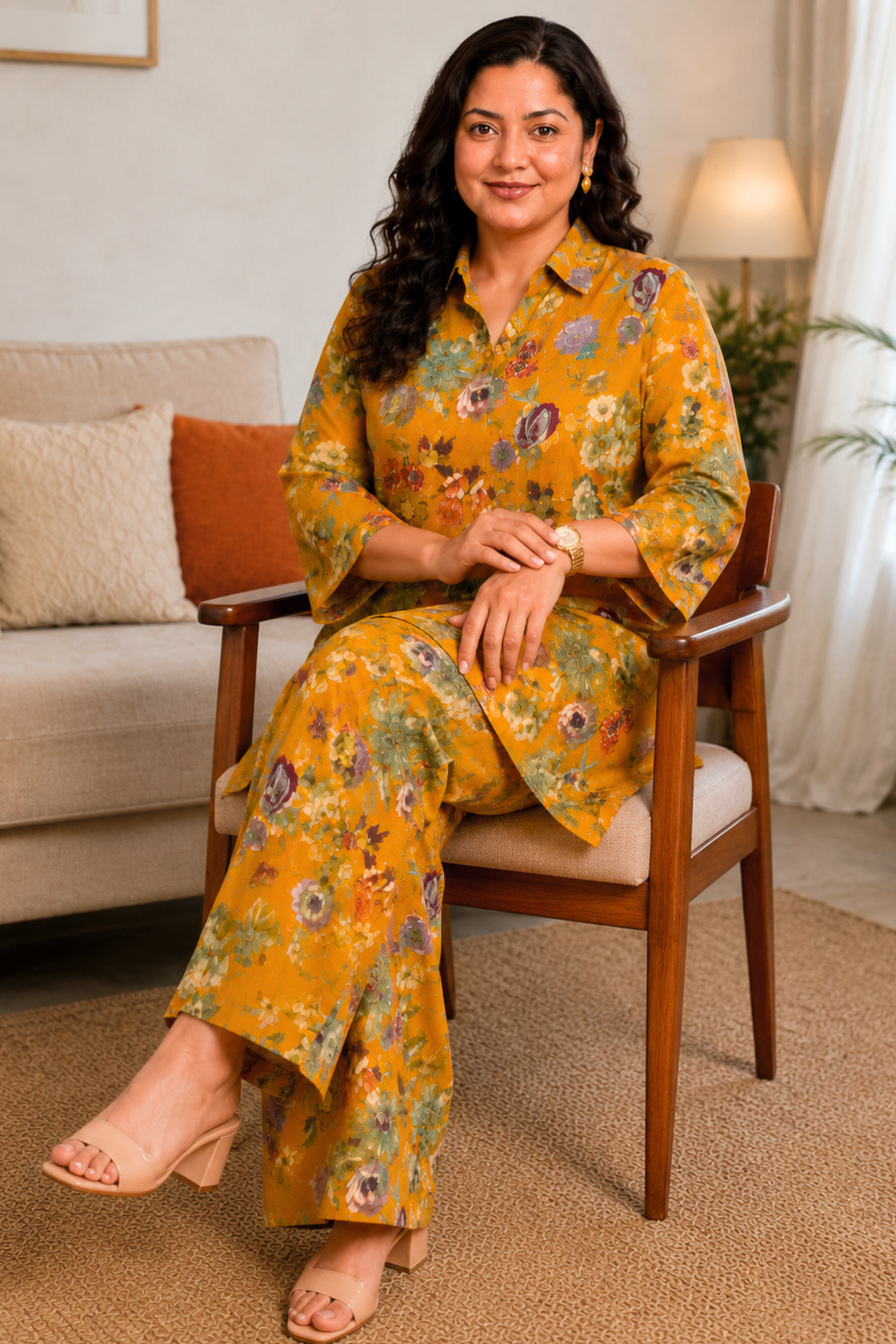 Saffron Jardin Floral Rayon Co-ord Set