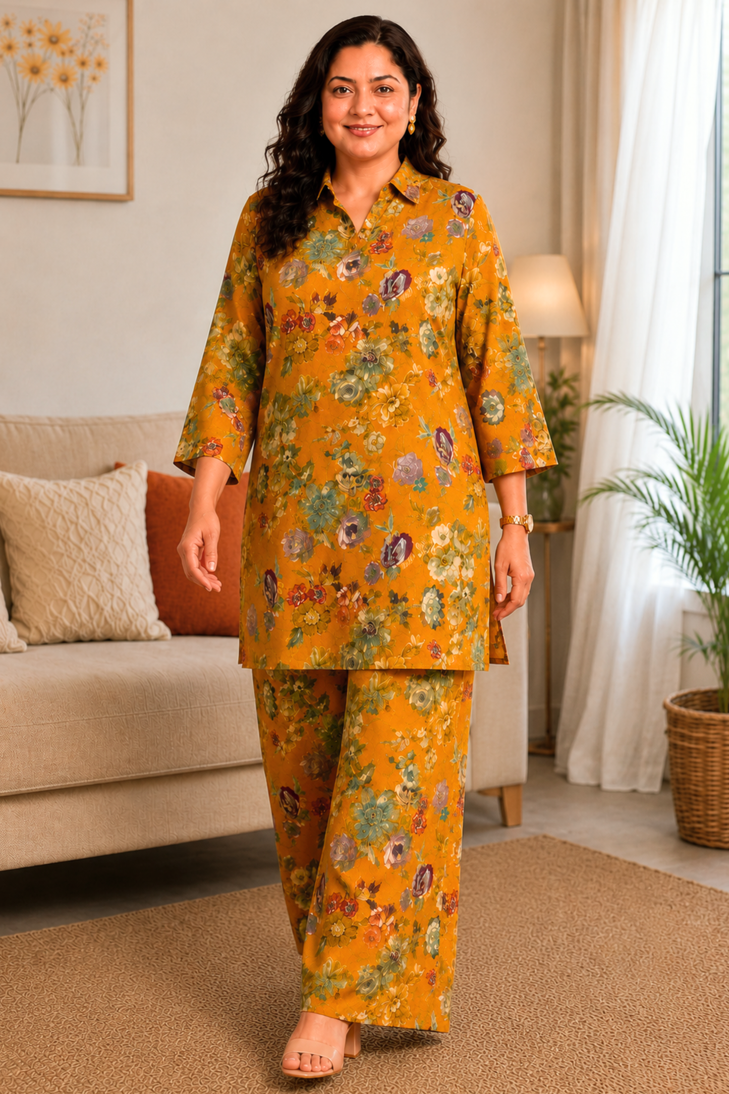 Saffron Jardin Floral Rayon Co-ord Set