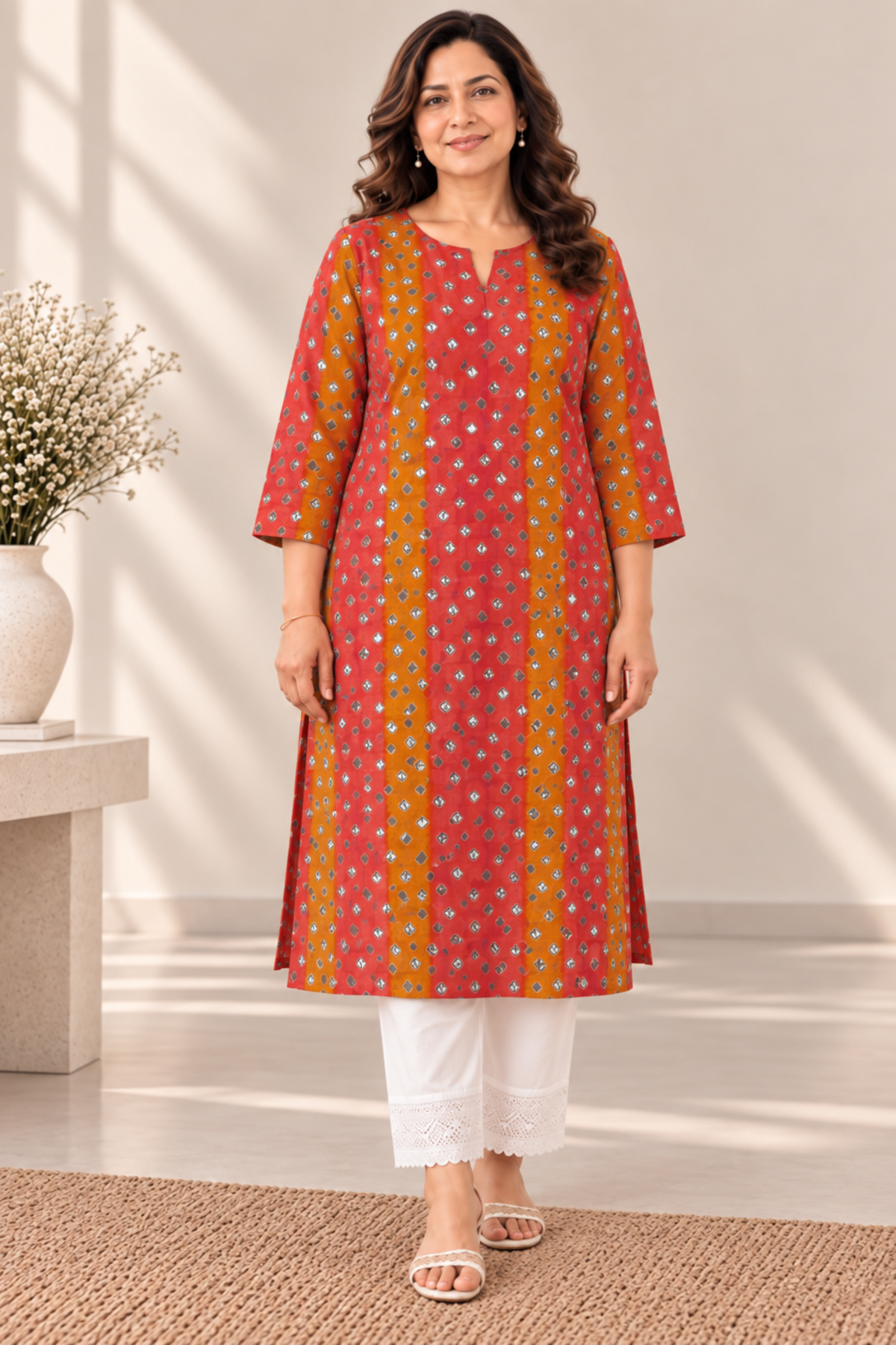 Saffron Modal Foil Printed Kurta