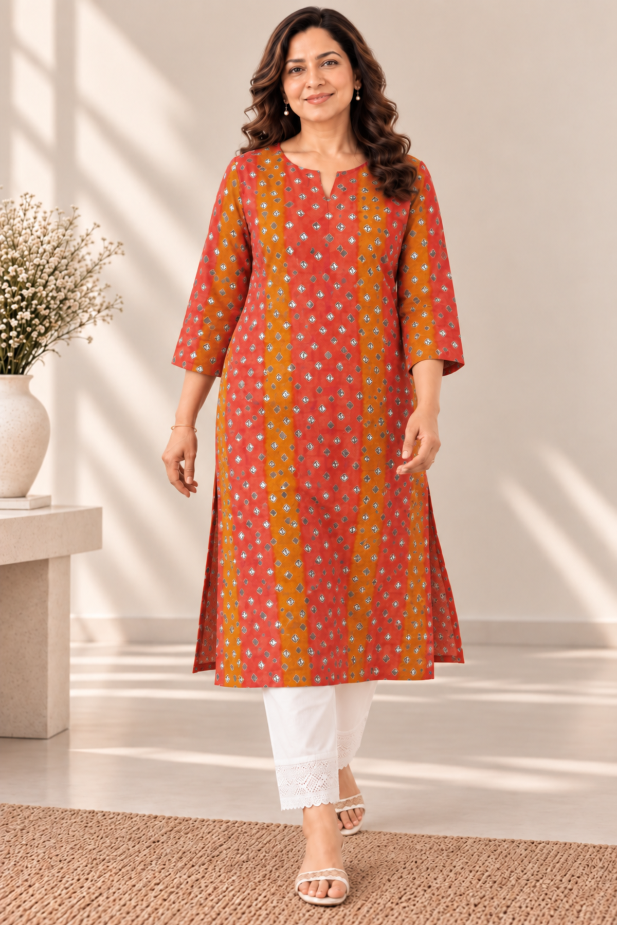 Saffron Modal Foil Printed Kurta