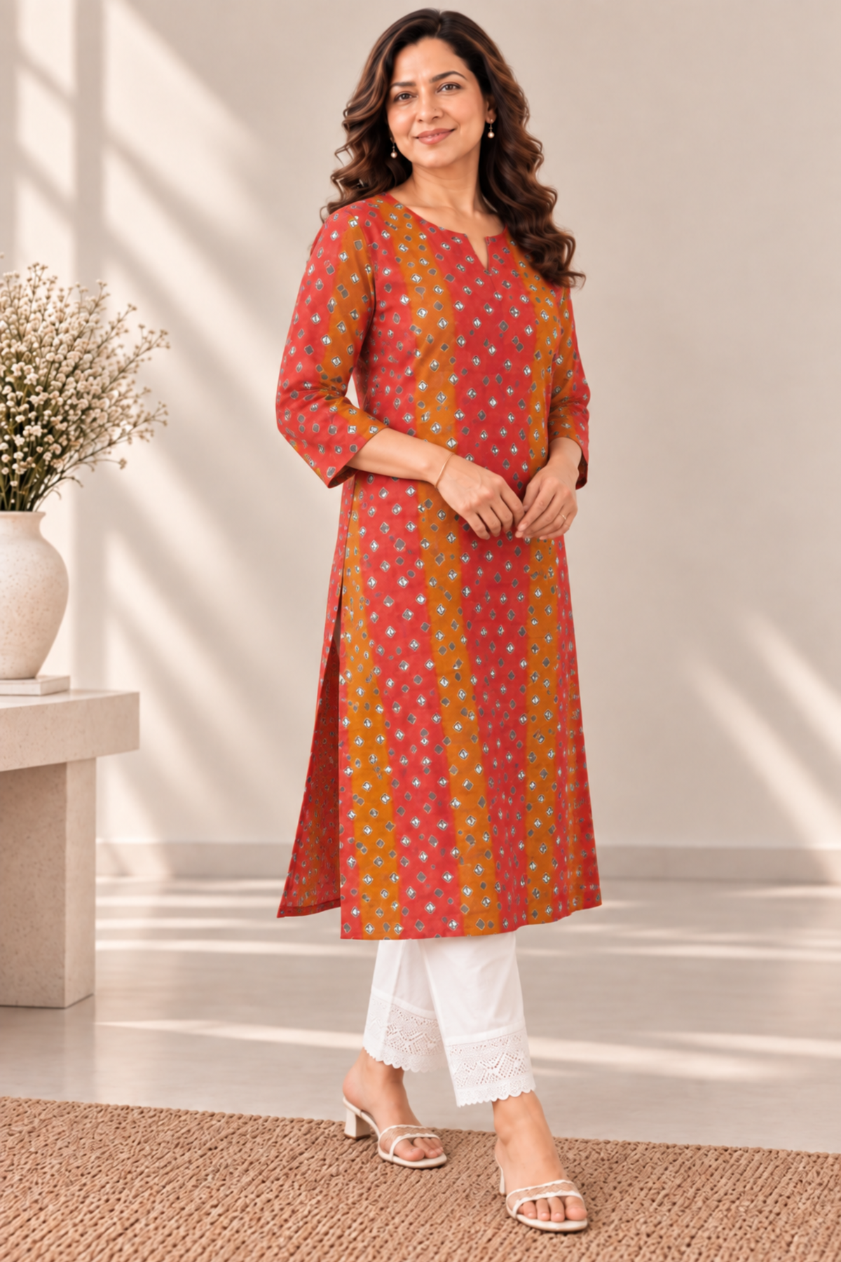 Saffron Modal Foil Printed Kurta