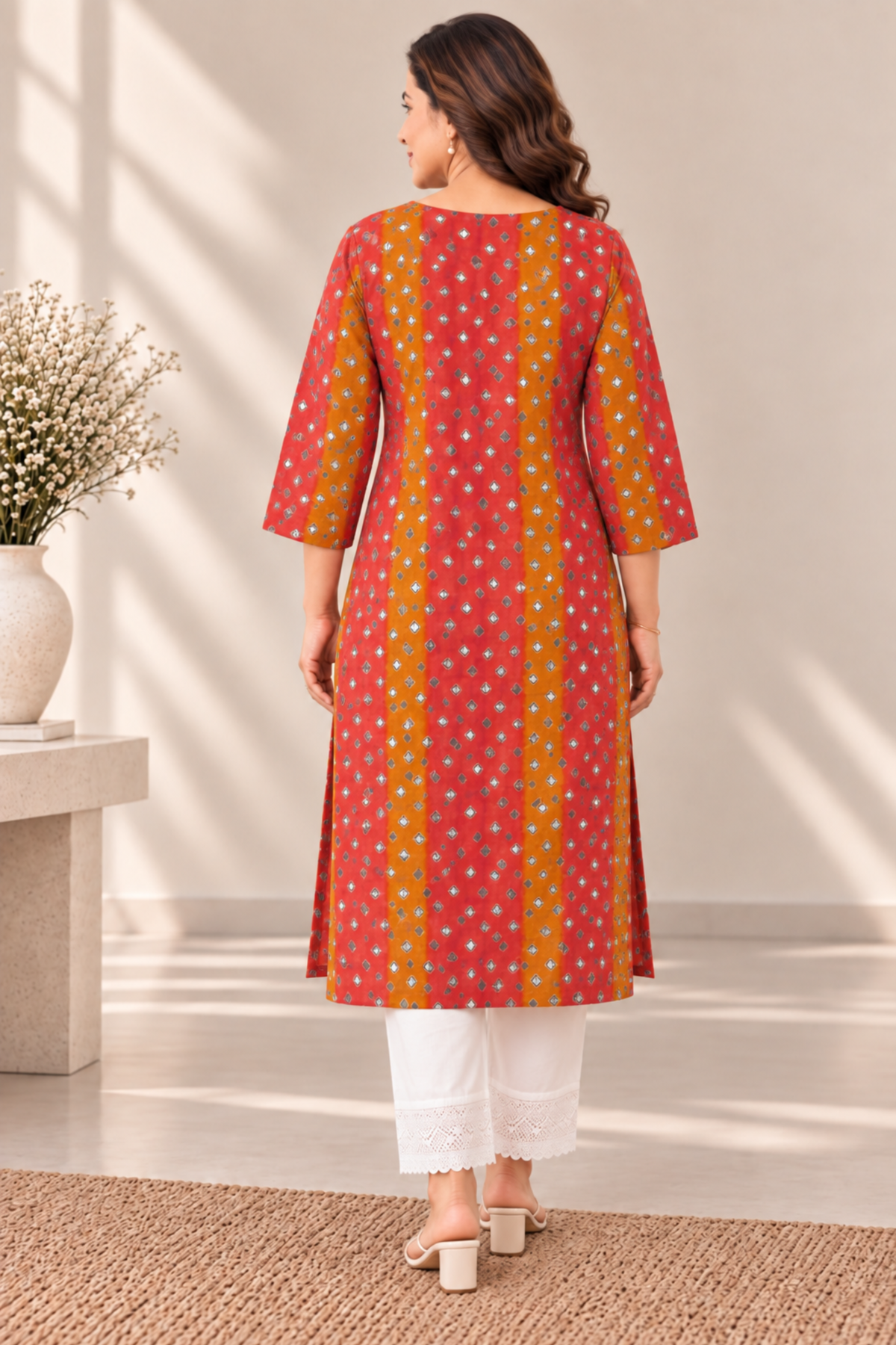 Saffron Modal Foil Printed Kurta