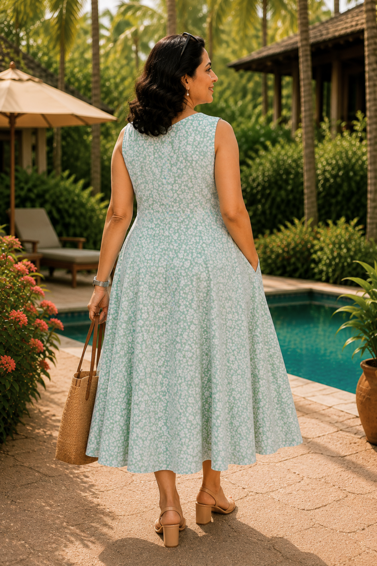 Sage Breeze Floral Dress With Pockets