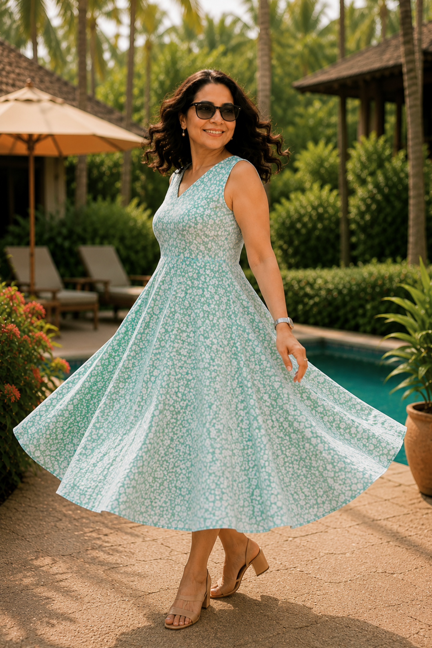 Sage Breeze Floral Dress With Pockets