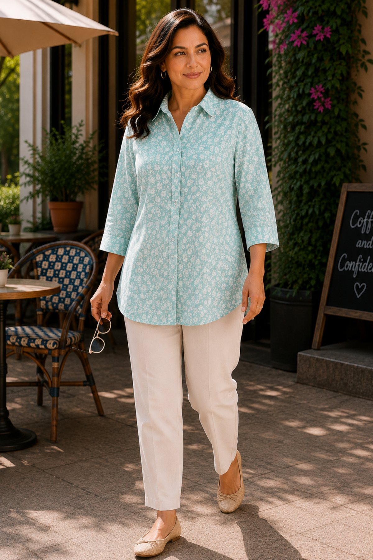 Sage Breeze Floral Collared Shirt