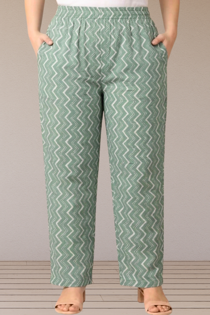Sage Chevron Printed Cotton Pant