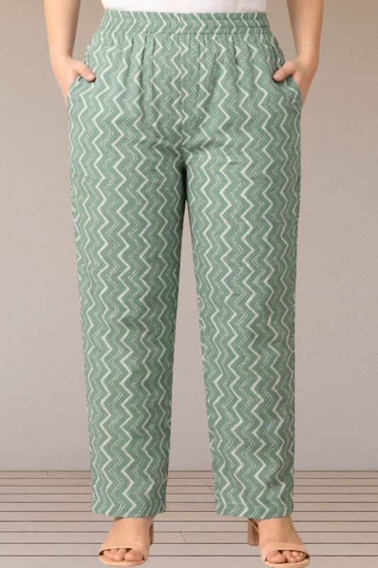 Sage Chevron Printed Cotton Pant