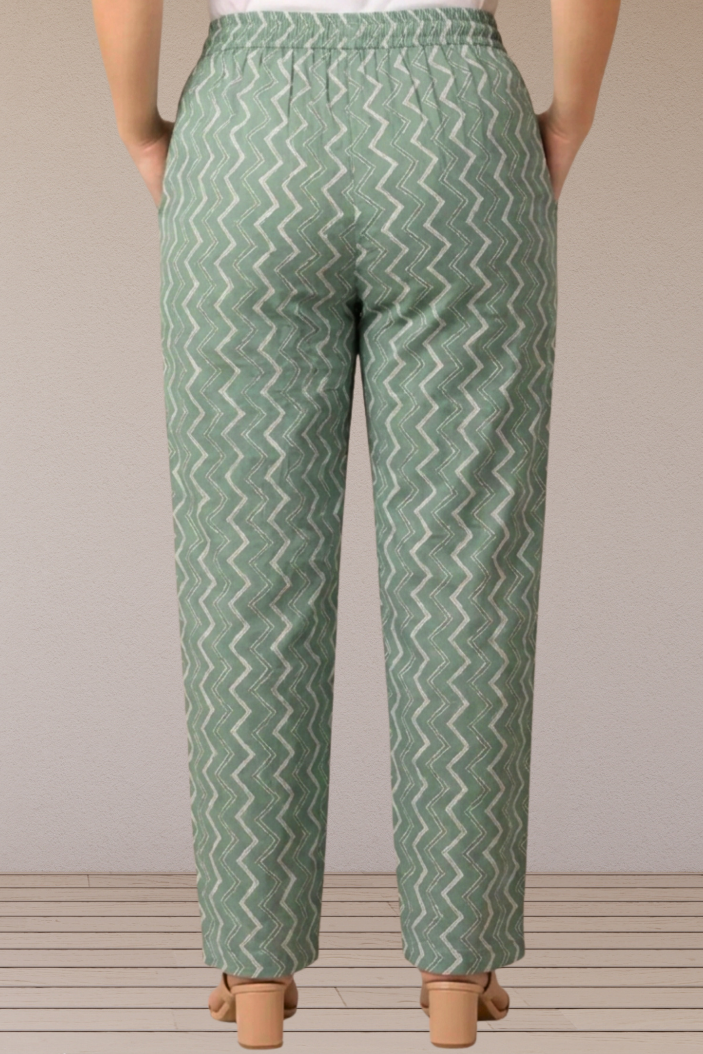 Sage Chevron Printed Cotton Pant