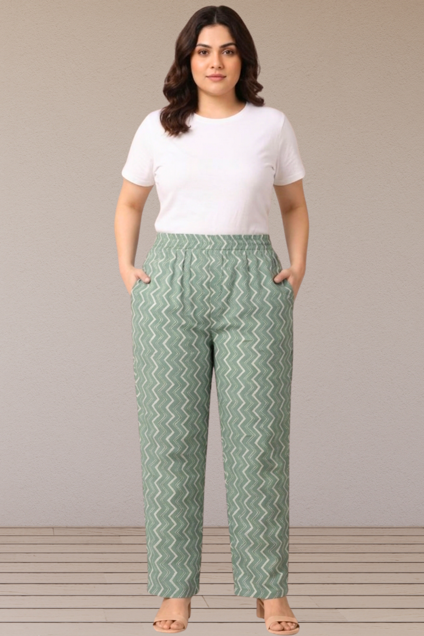 Sage Chevron Printed Cotton Pant