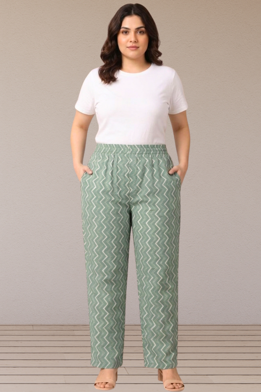 Sage Chevron Printed Cotton Pant