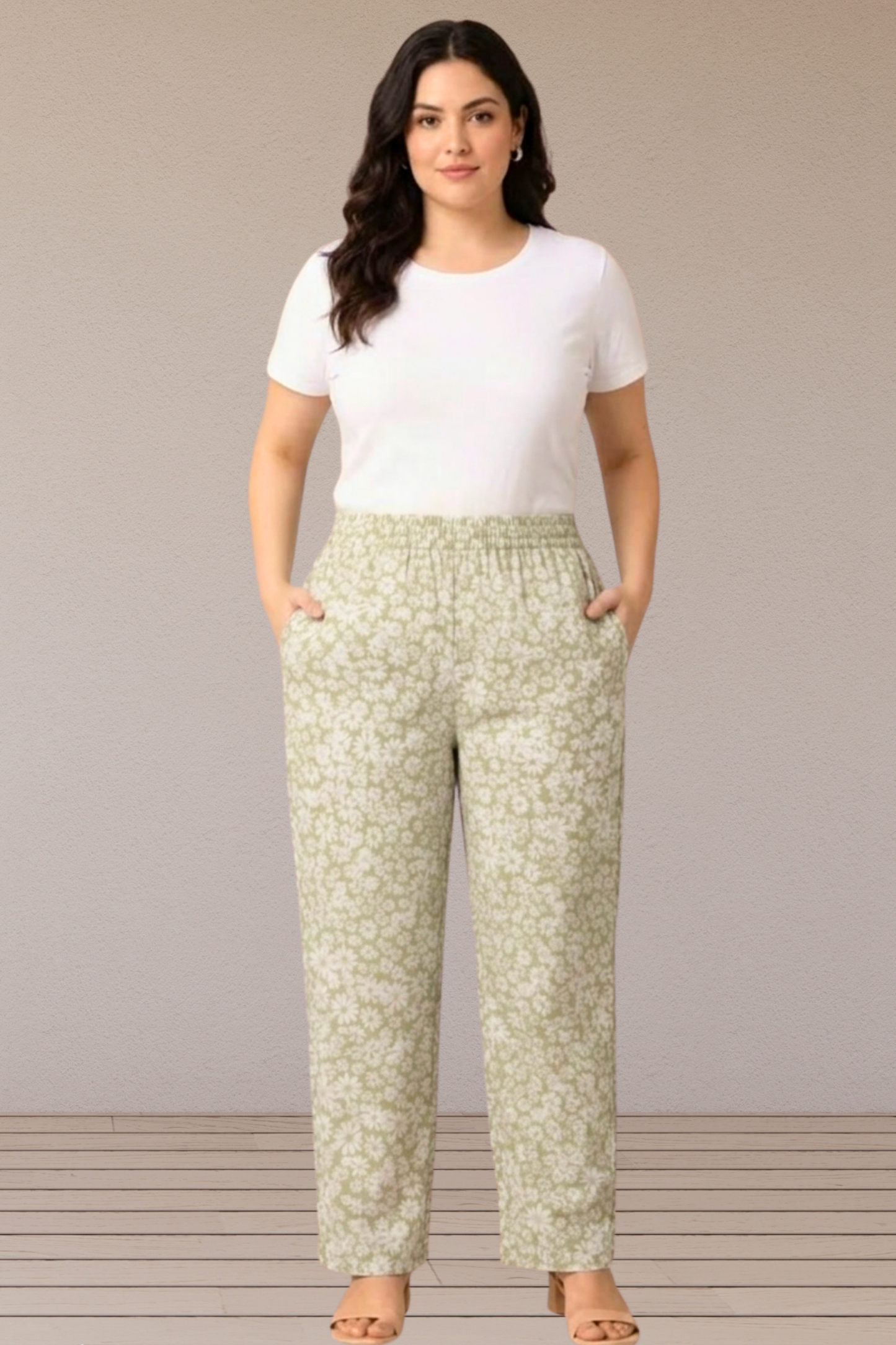 Sage Floral Printed Cotton Pant