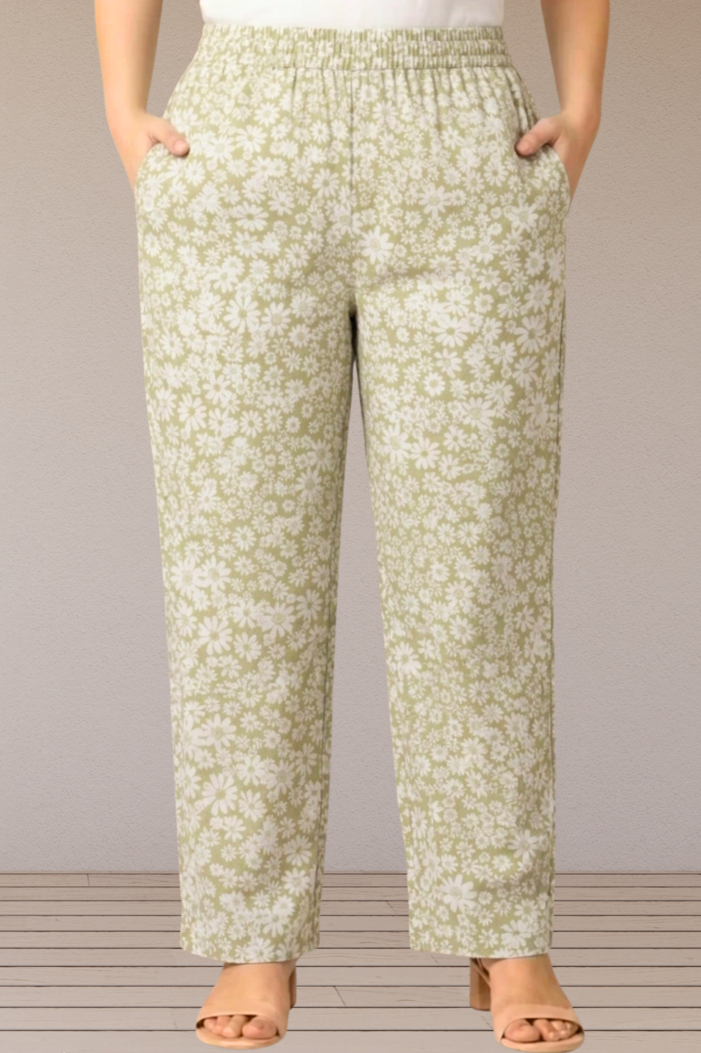 Sage Floral Printed Cotton Pant