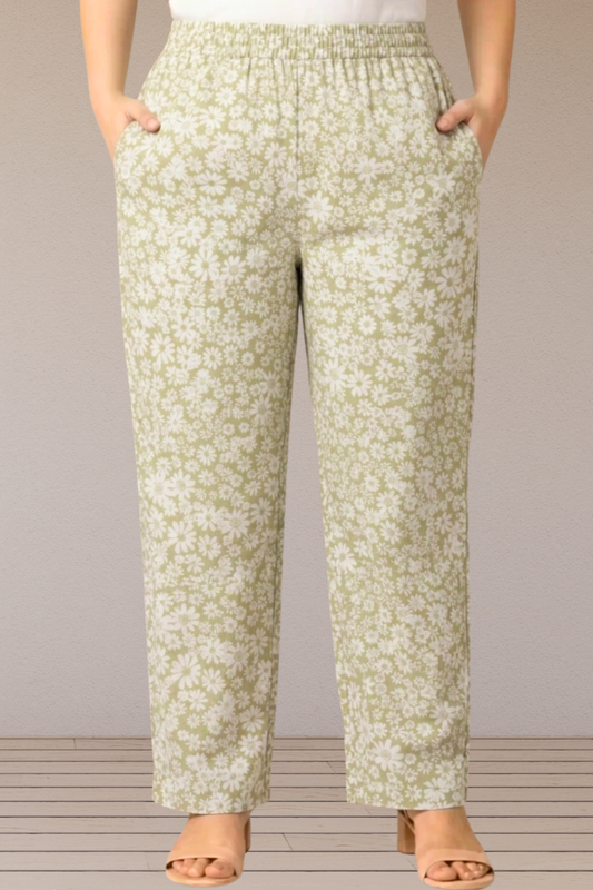 Sage Floral Printed Cotton Pant