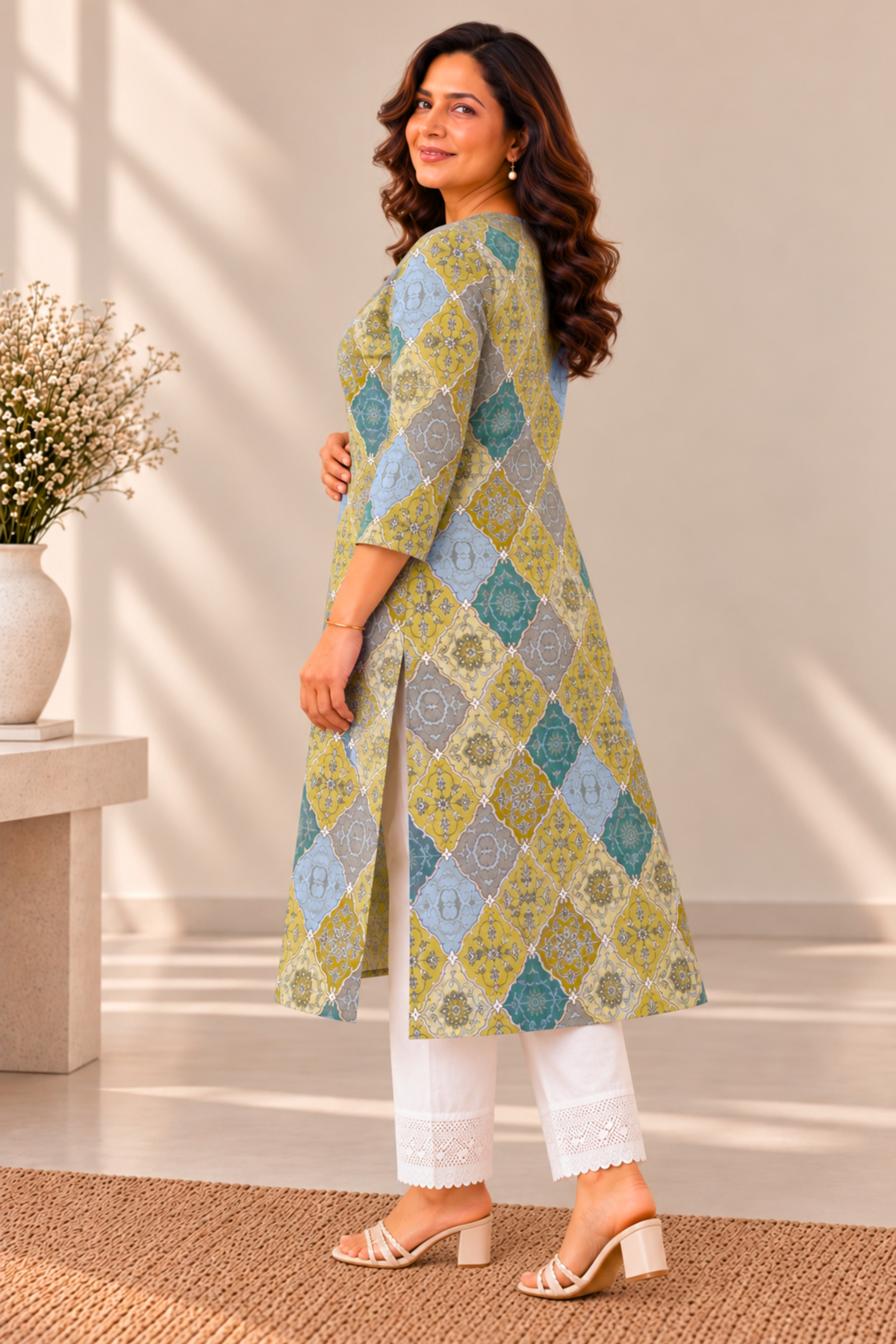 Sage Mosaic Modal Printed Kurta