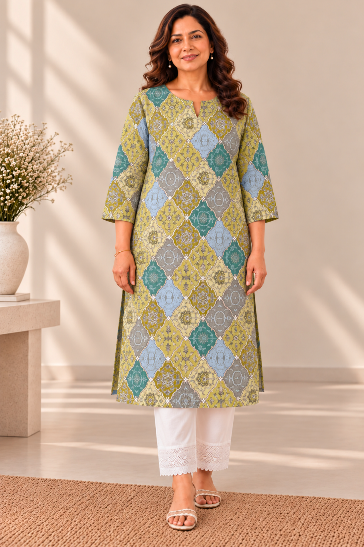 Sage Mosaic Modal Printed Kurta