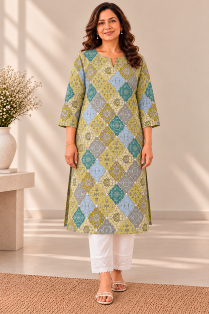 Sage Mosaic Modal Printed Kurta