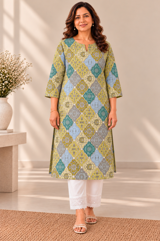 Sage Mosaic Modal Printed Kurta