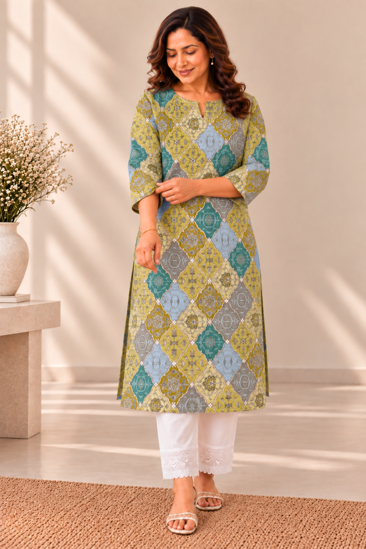 Sage Mosaic Modal Printed Kurta