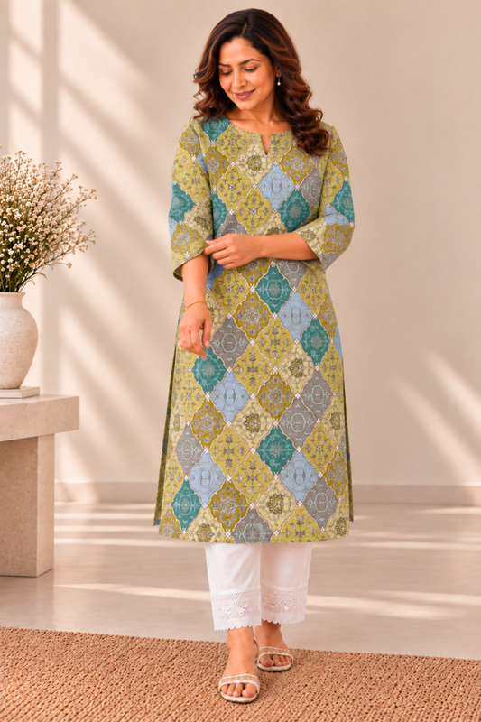 Sage Mosaic Modal Printed Kurta
