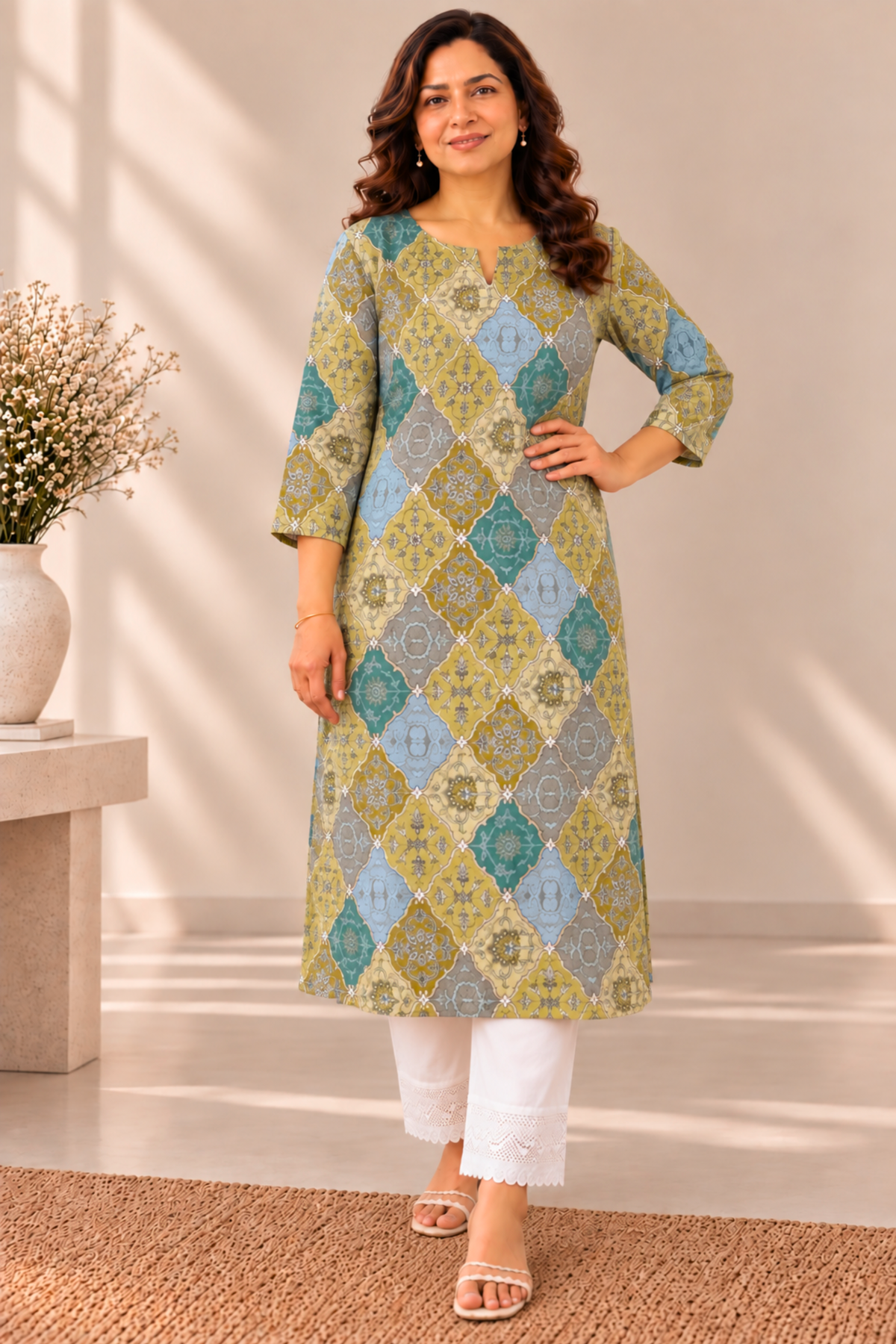 Sage Mosaic Modal Printed Kurta