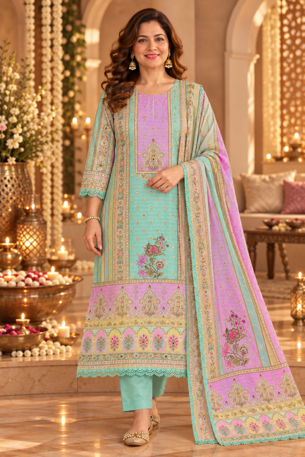 Sahar Karachi Muslin Suit with Mirror Work