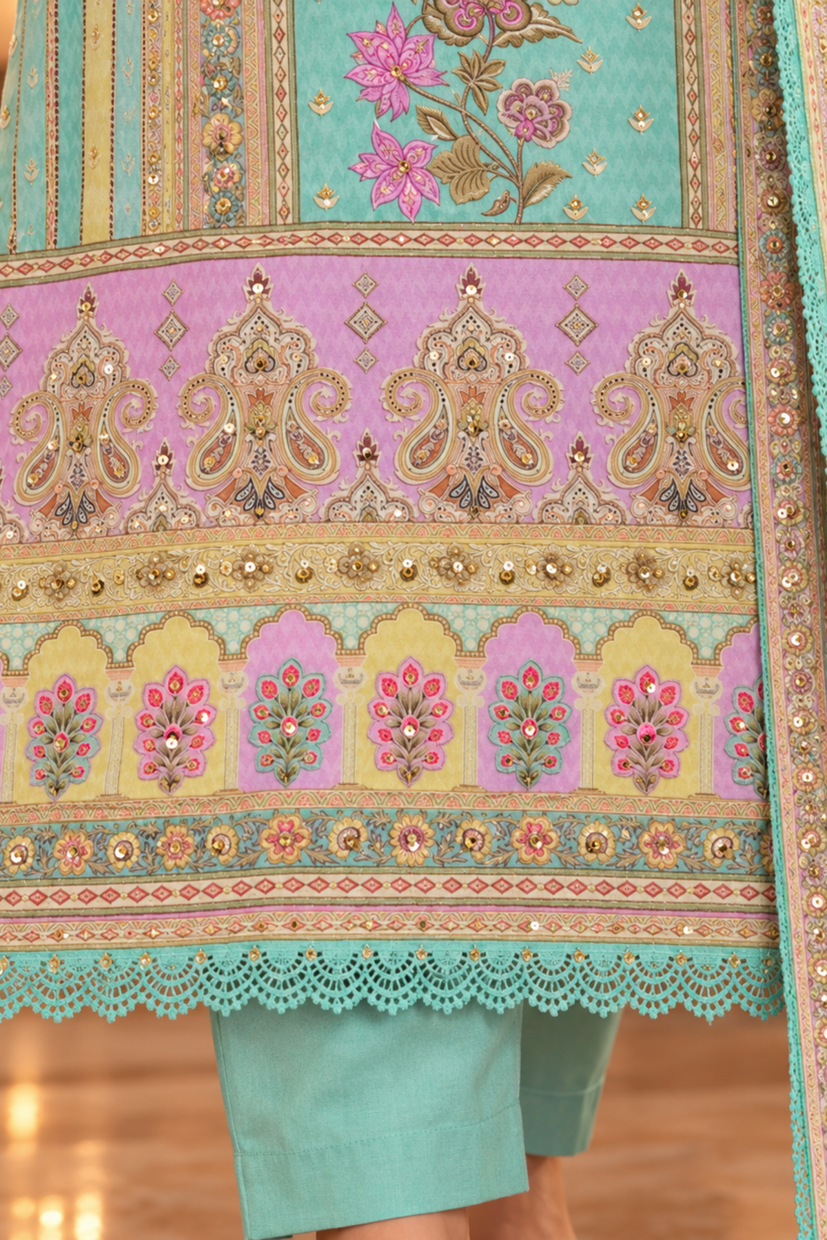 Sahar Karachi Muslin Suit with Mirror Work
