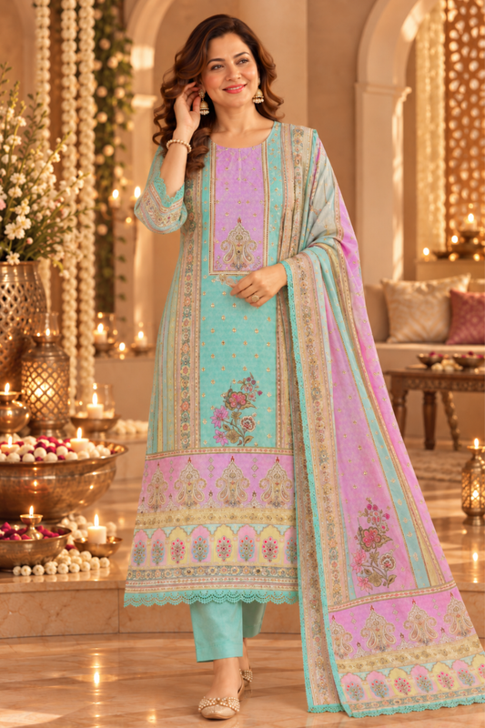 Sahar Karachi Muslin Suit with Mirror Work