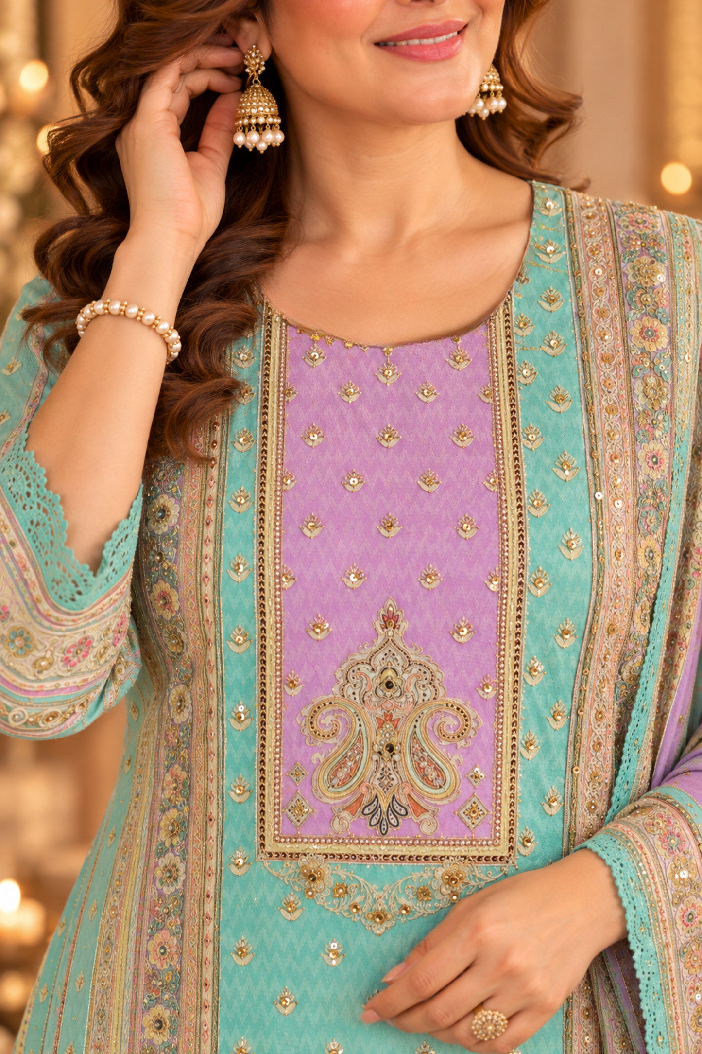 Sahar Karachi Muslin Suit with Mirror Work