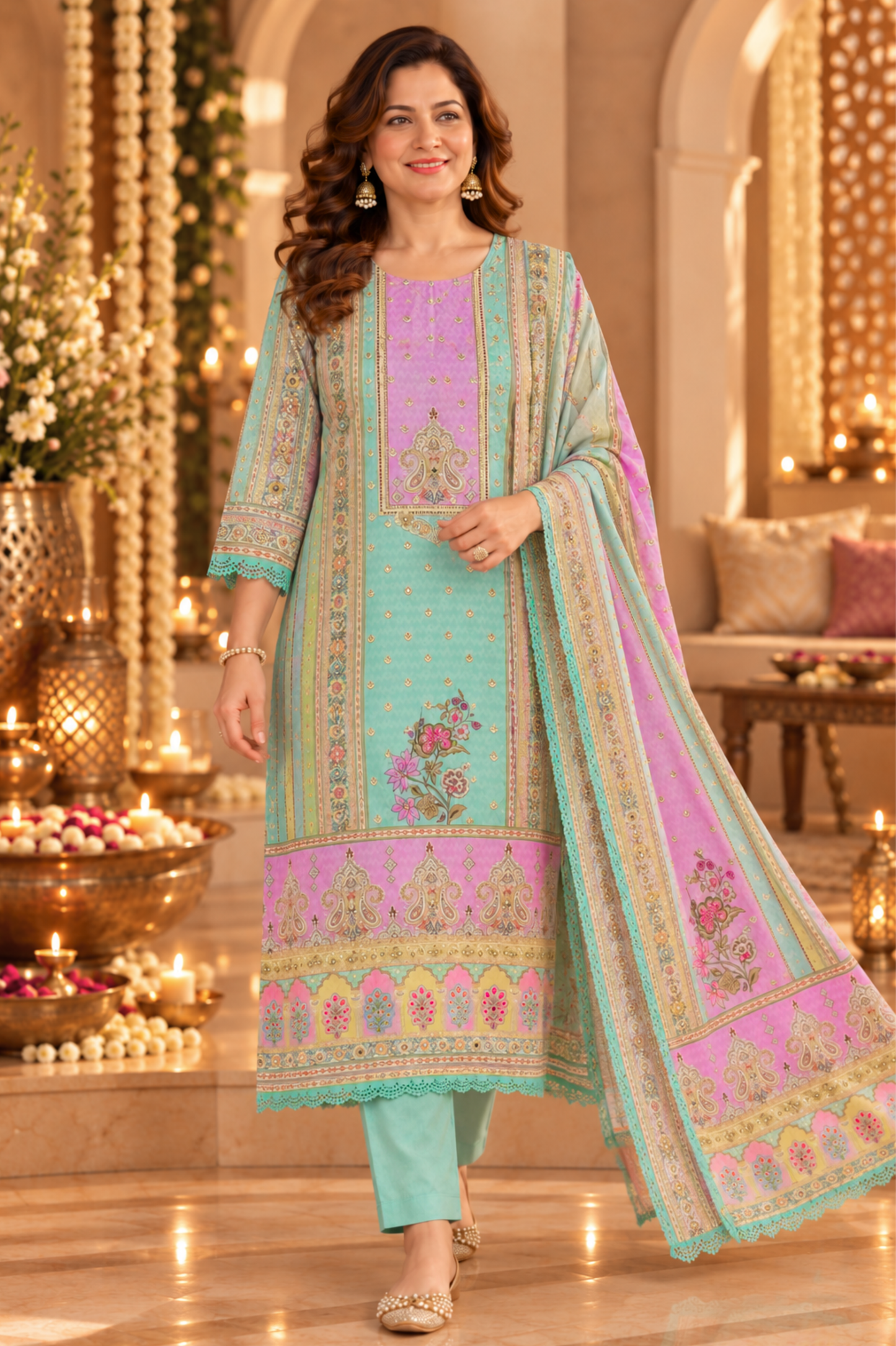 Sahar Karachi Muslin Suit with Mirror Work