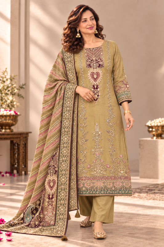 Zehra Karachi Muslin Suit With Aari Work