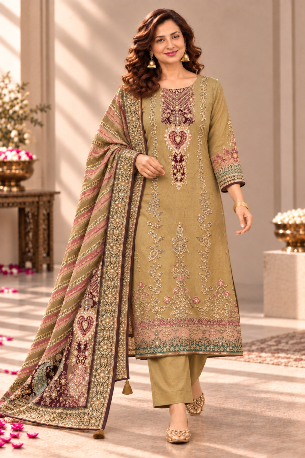 Zehra Karachi Muslin Suit With Aari Work