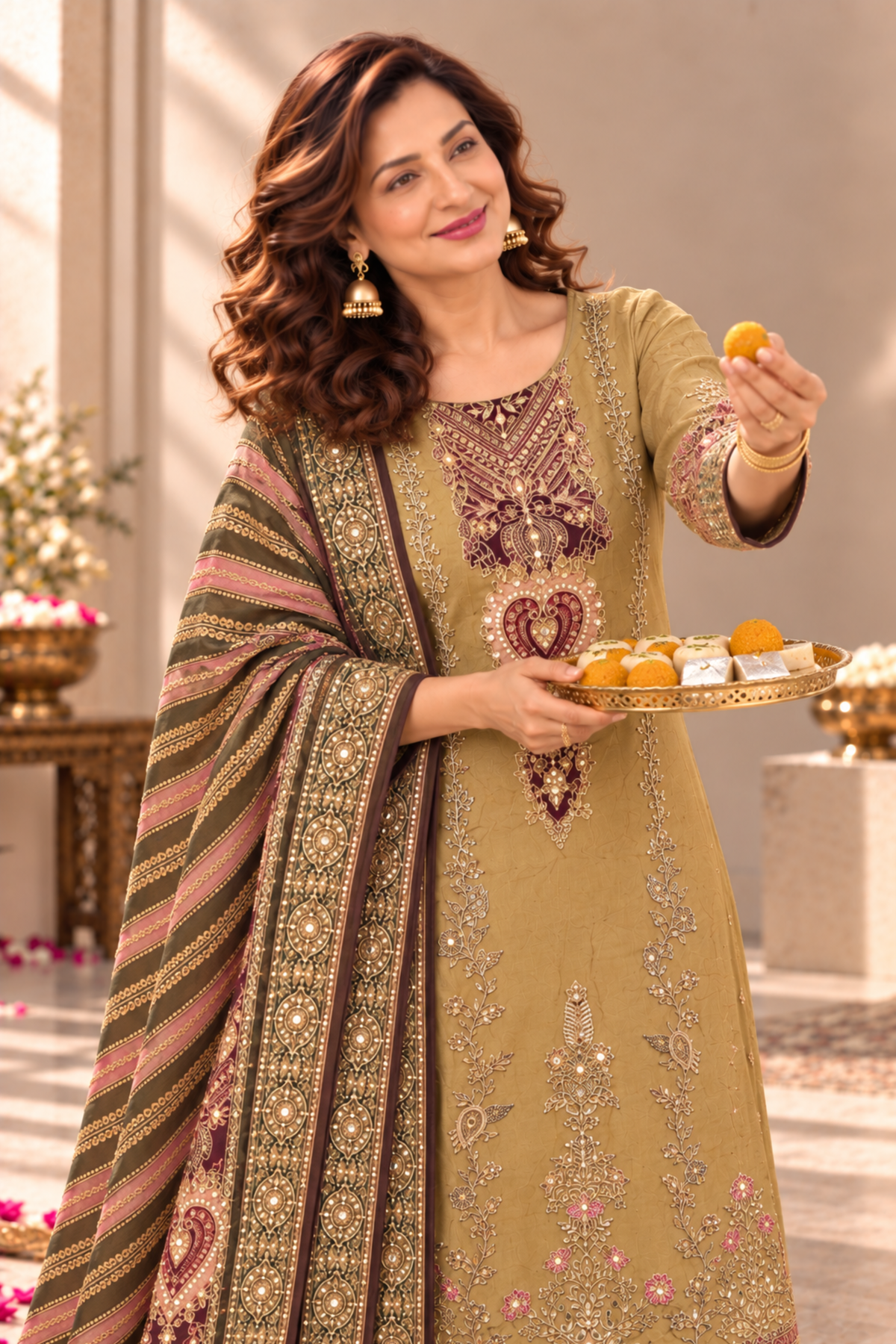Zehra Karachi Muslin Suit With Aari Work