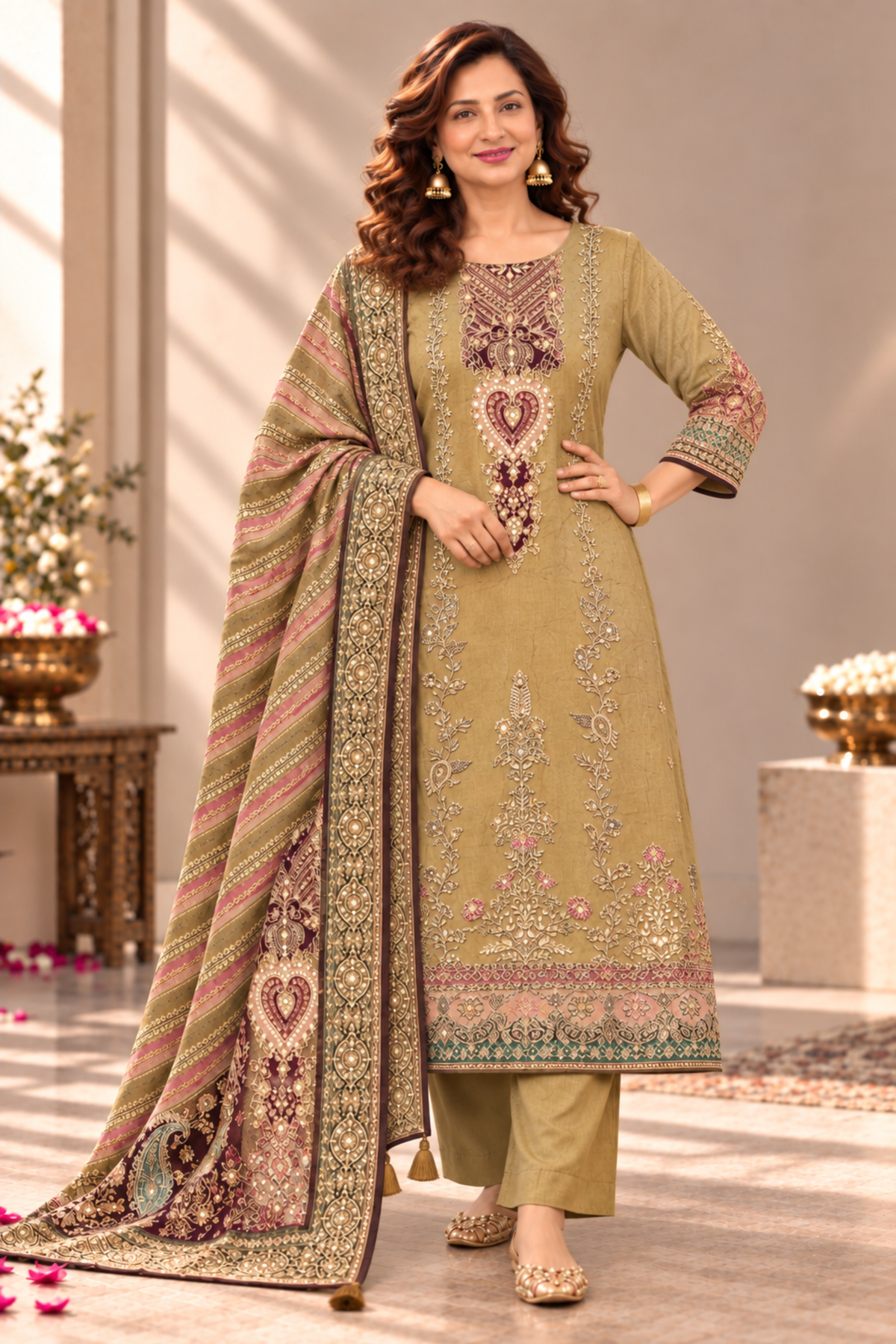 Zehra Karachi Muslin Suit With Aari Work