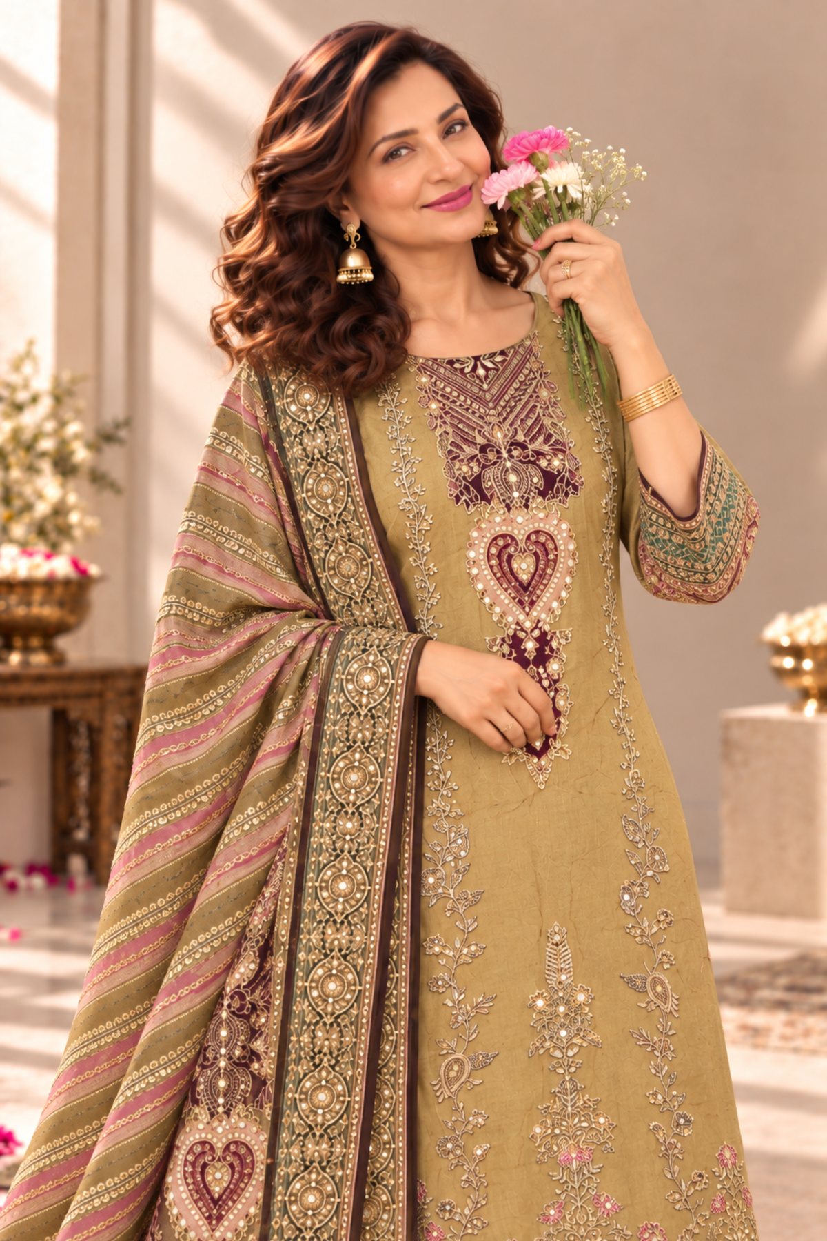 Zehra Karachi Muslin Suit With Aari Work