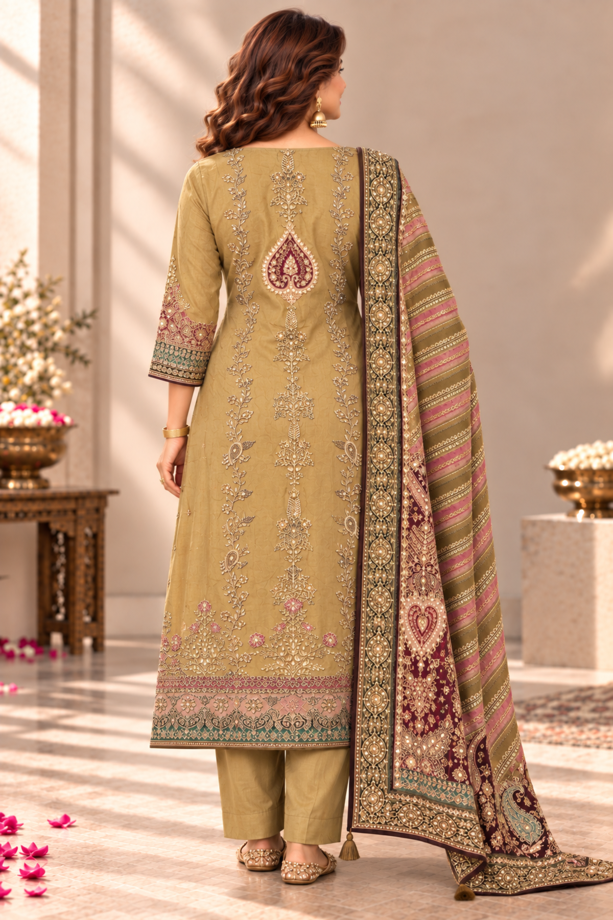 Zehra Karachi Muslin Suit With Aari Work