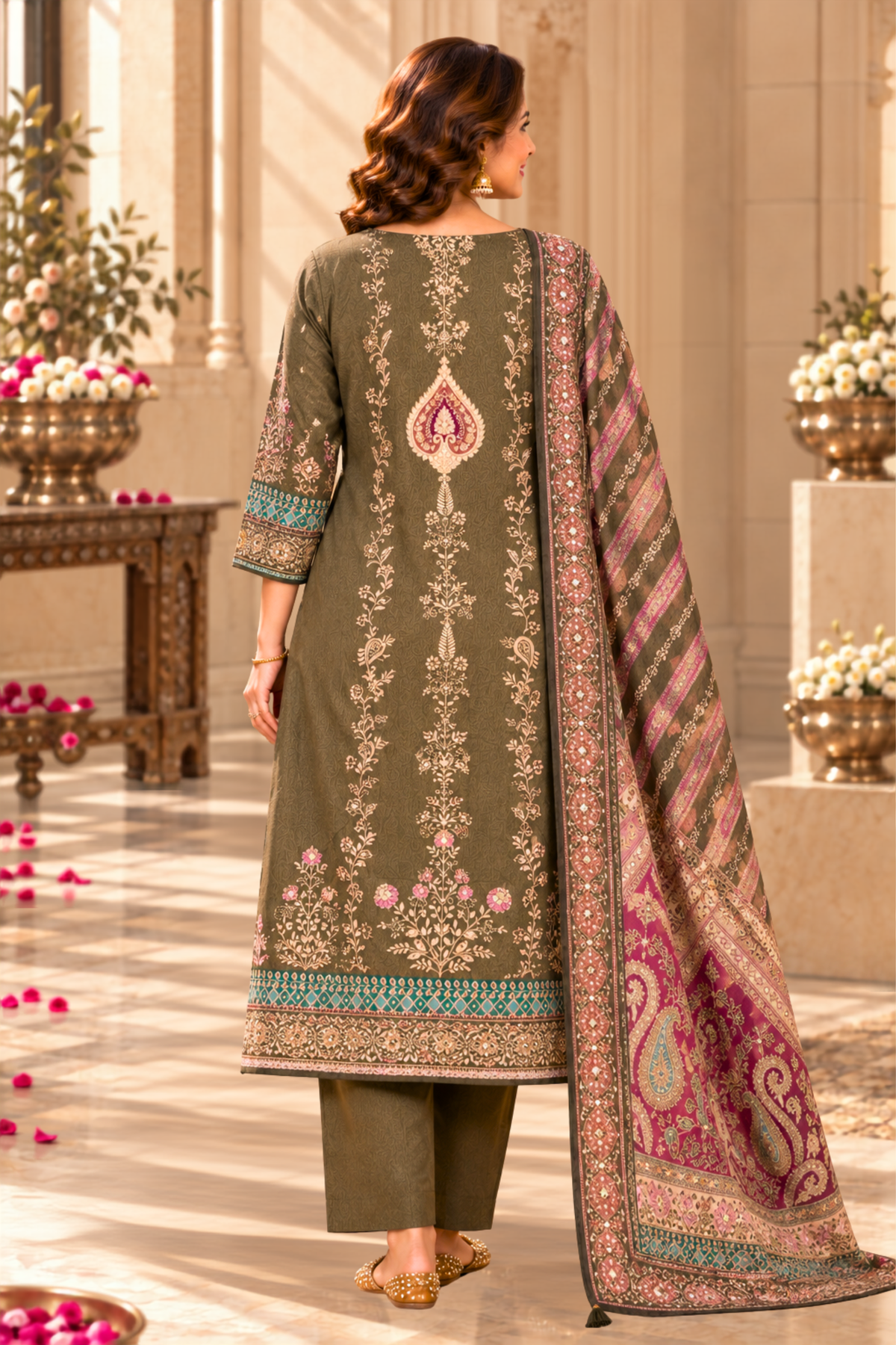 Saira Karachi Muslin Suit With Mirror Work