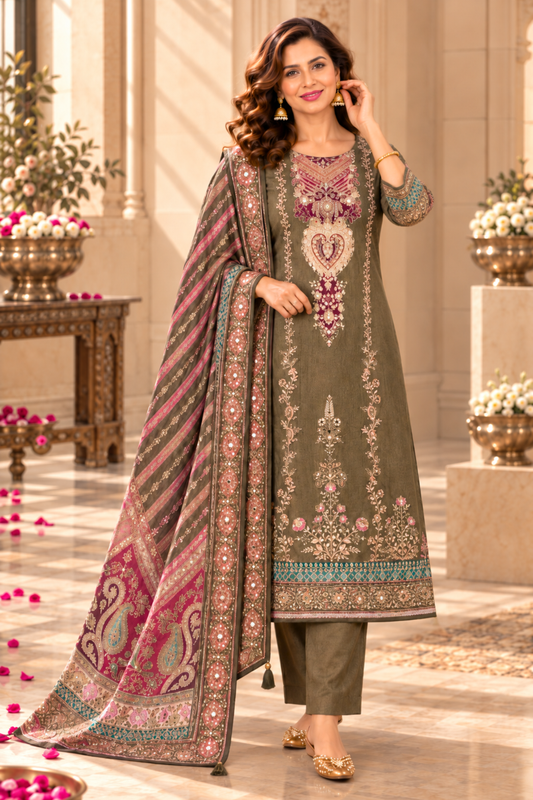 Saira Karachi Muslin Suit With Mirror Work