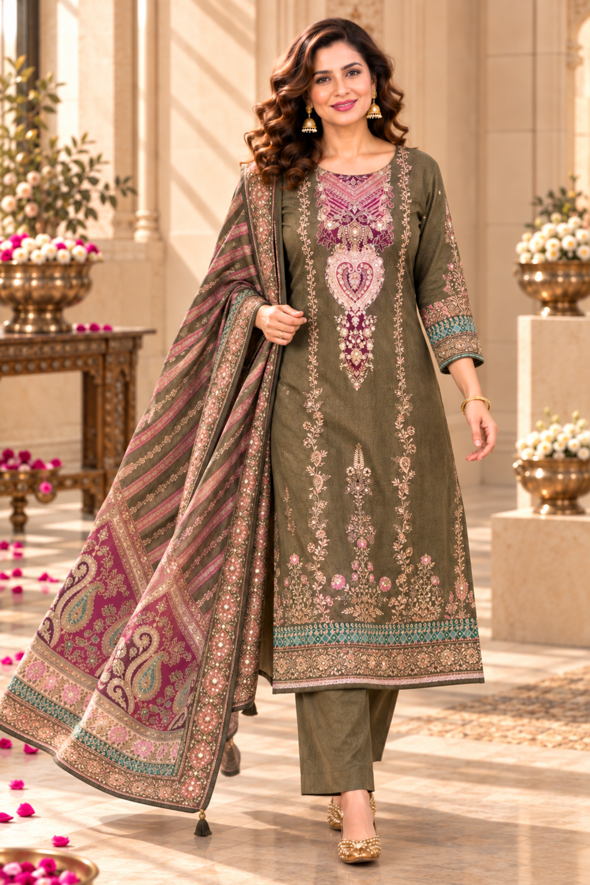 Saira Karachi Muslin Suit With Mirror Work