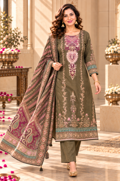 Saira Karachi Muslin Suit With Mirror Work